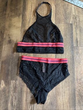 Victoria’s Secret Black Lace Halter Bralette & Brief Set